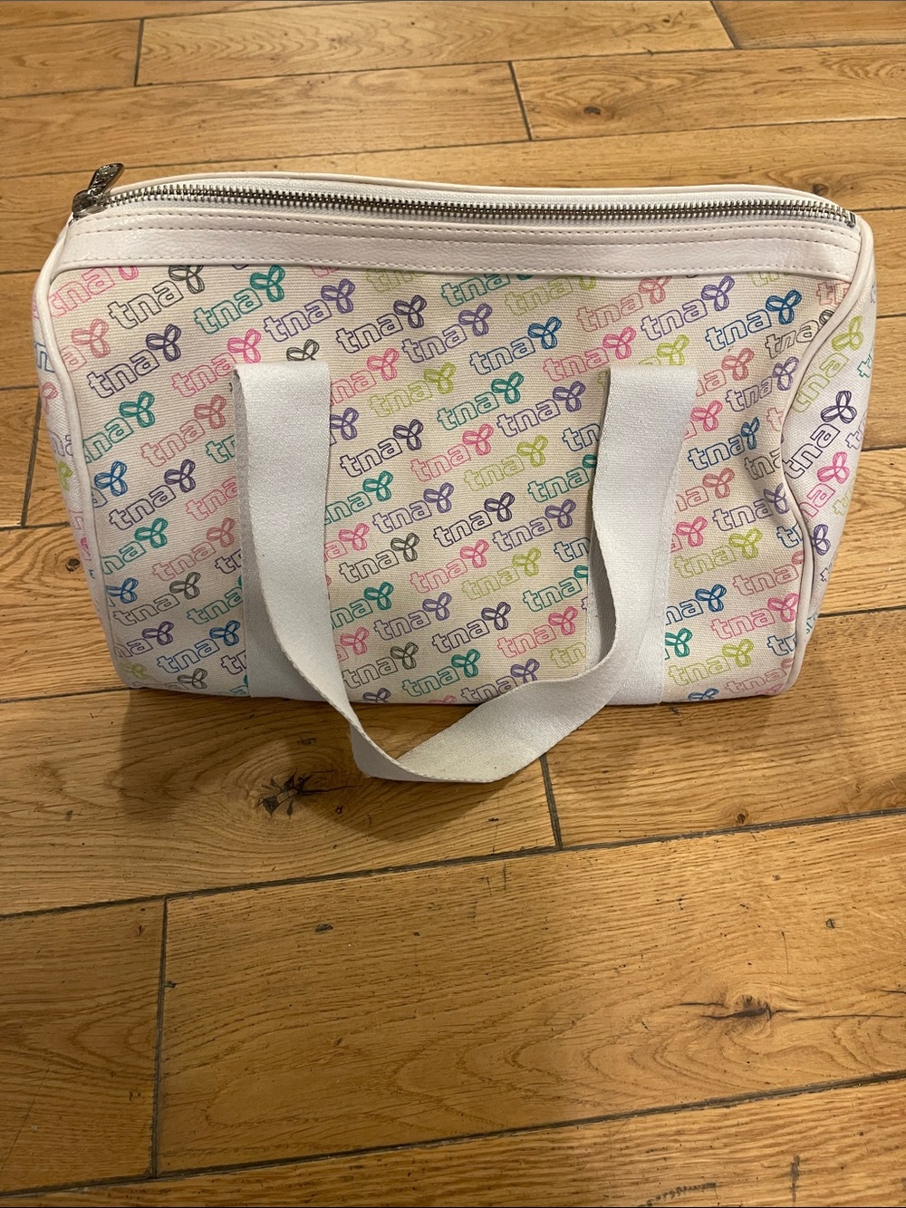 TNA Cream Canvas Logo Tote with Multicolor Print